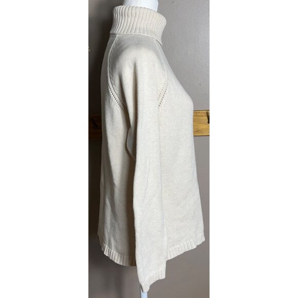 Jeanne Pierre Sweater Vtg Ecru Cotton Turtleneck Preppy Classic Cozy Womens M - Picture 5 of 8